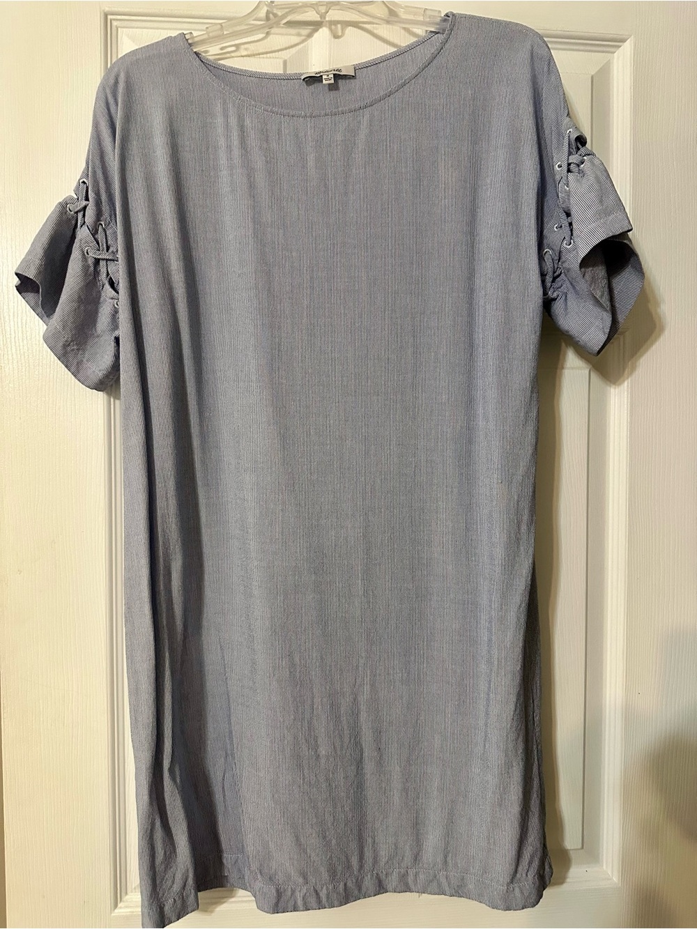 Madewell Light Blue Midi Dress with Sleeve Lace-Up